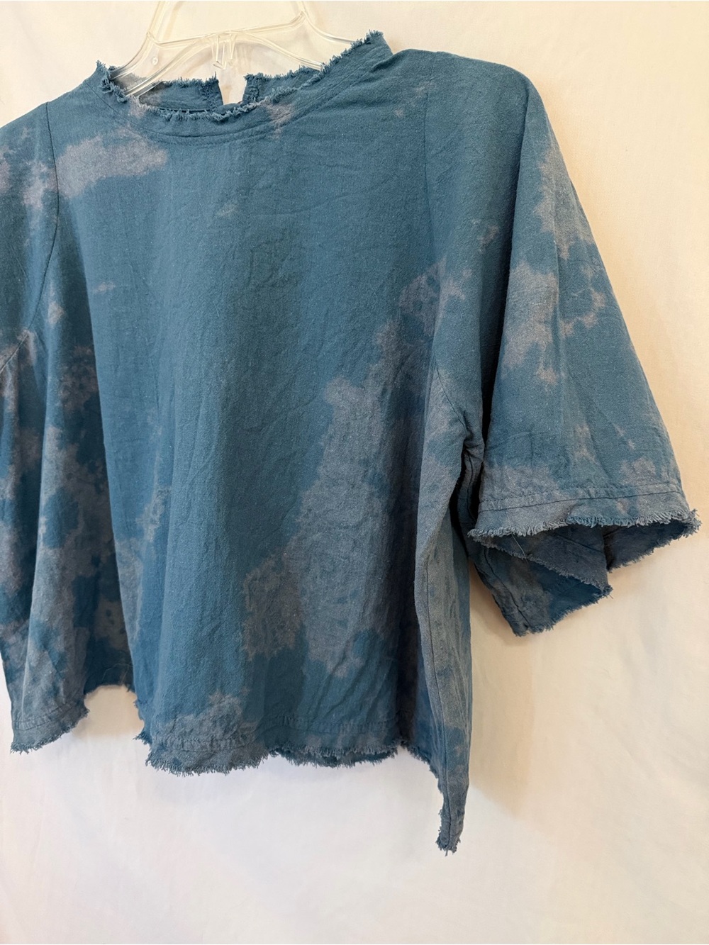 Raw Edge Cotton Boxy Top Thailand Artisan Blue Acid Wash - Picture 2 of 8